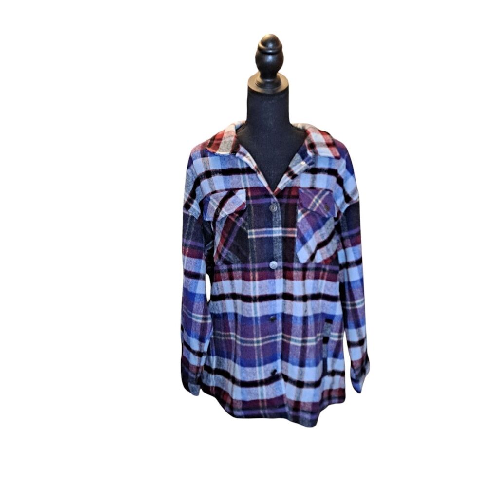 Jade & Ivory Plaid Shacket Womens Blue Red Multi Sz XL